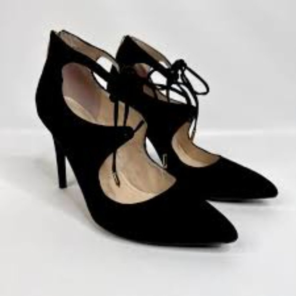 Marc Fisher Vegan Suede Black Lace Up Stiletto Pumps Sz 7‎ - EUC